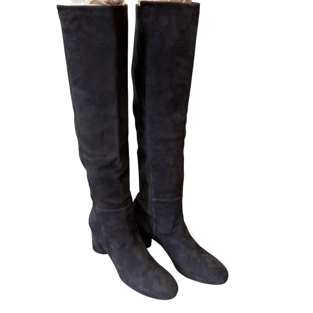 Stuart Weitzman The Eloise 75 Knee High Boots Womens 9 Slate Gray Suede Block